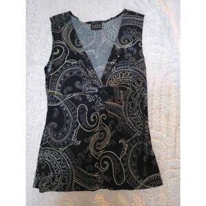 🖤 JKLA California Black & White Paisley Twist-Front Tank Top